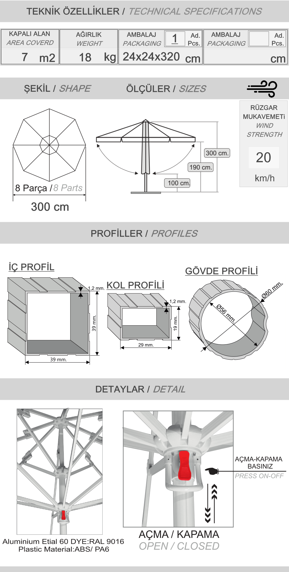 300 Manueller Teleskopschirm