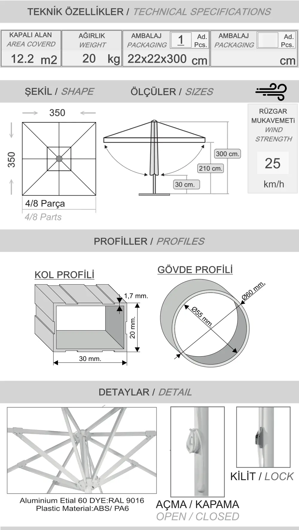 350x350 Maxi bond Sonnenschirm