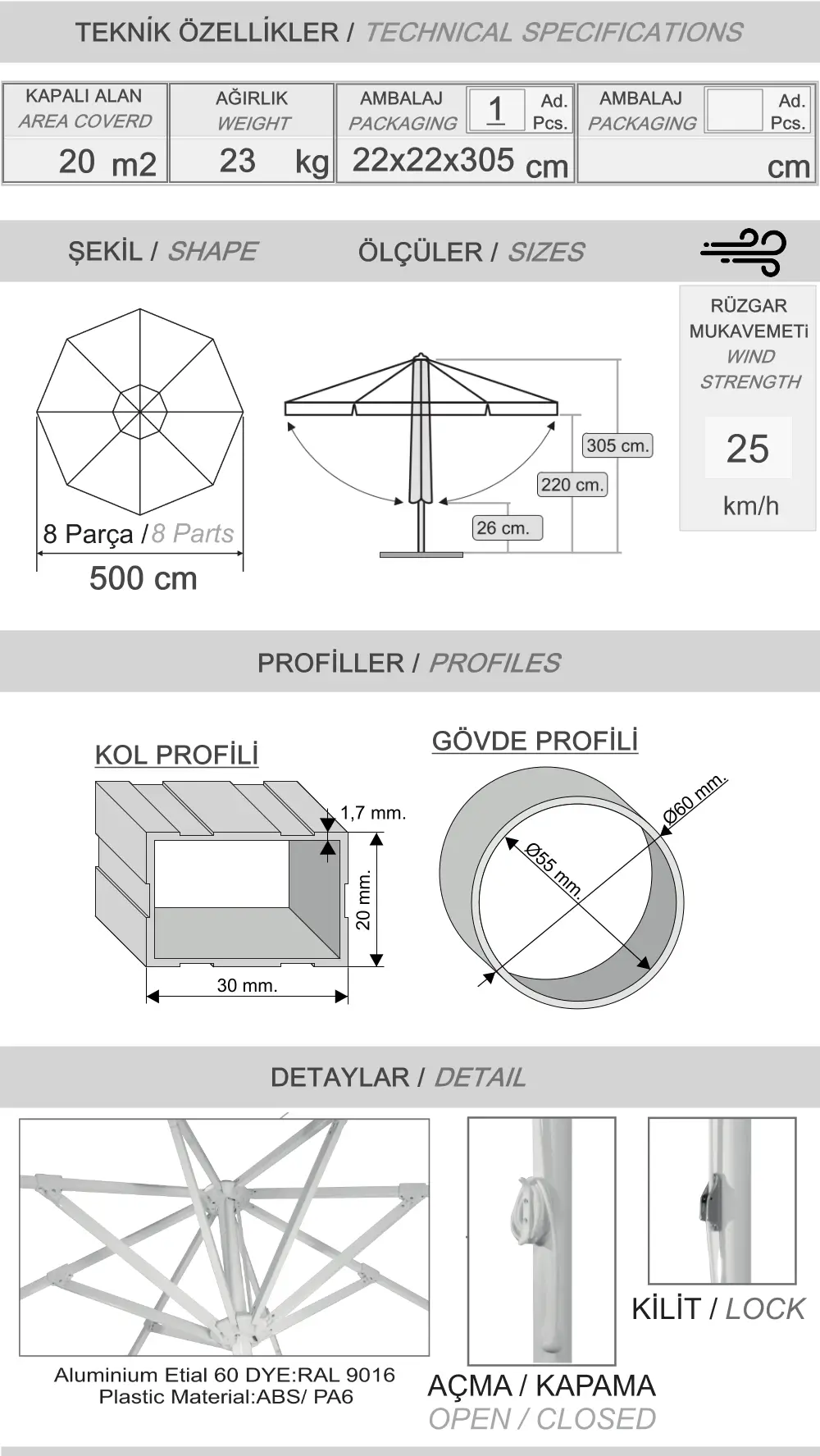 500 Maxi bond Sonnenschirm