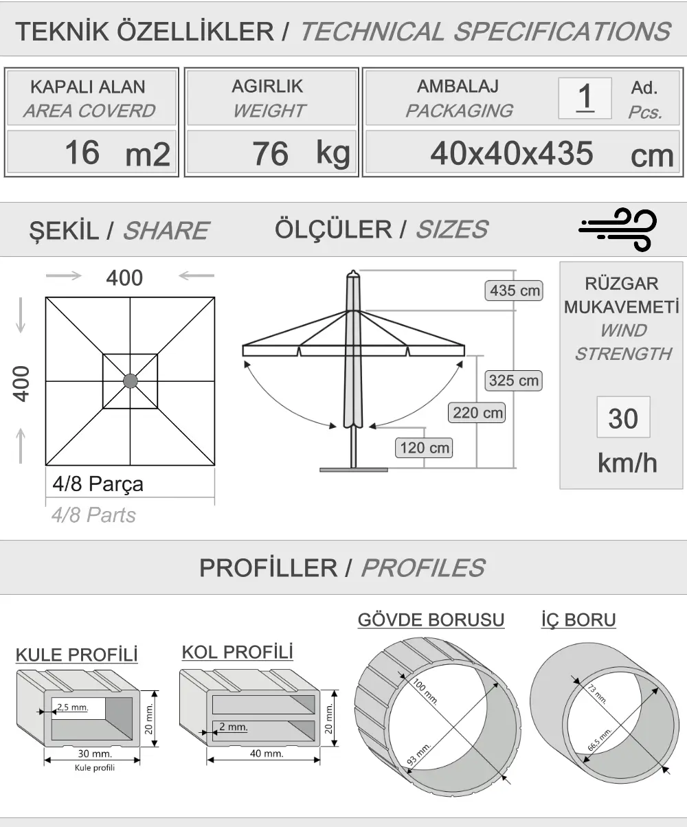 400x400 Silberner Teleskopschirm