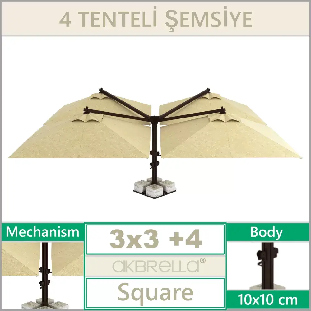 Side Pole Umbrella 300x300 cm 4 Başlı