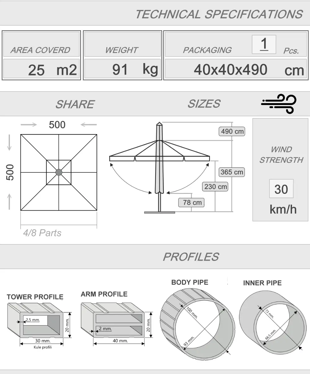 500x500 Silver telescopic umbrella