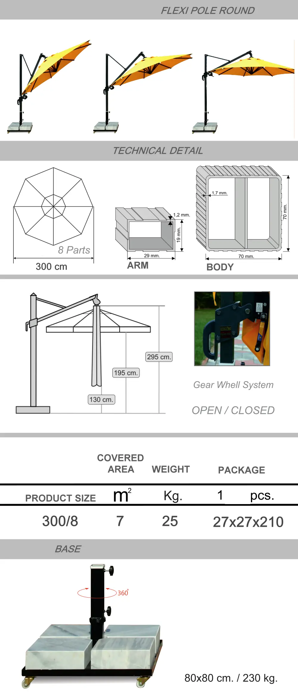 FlexiPole Umbrella Size