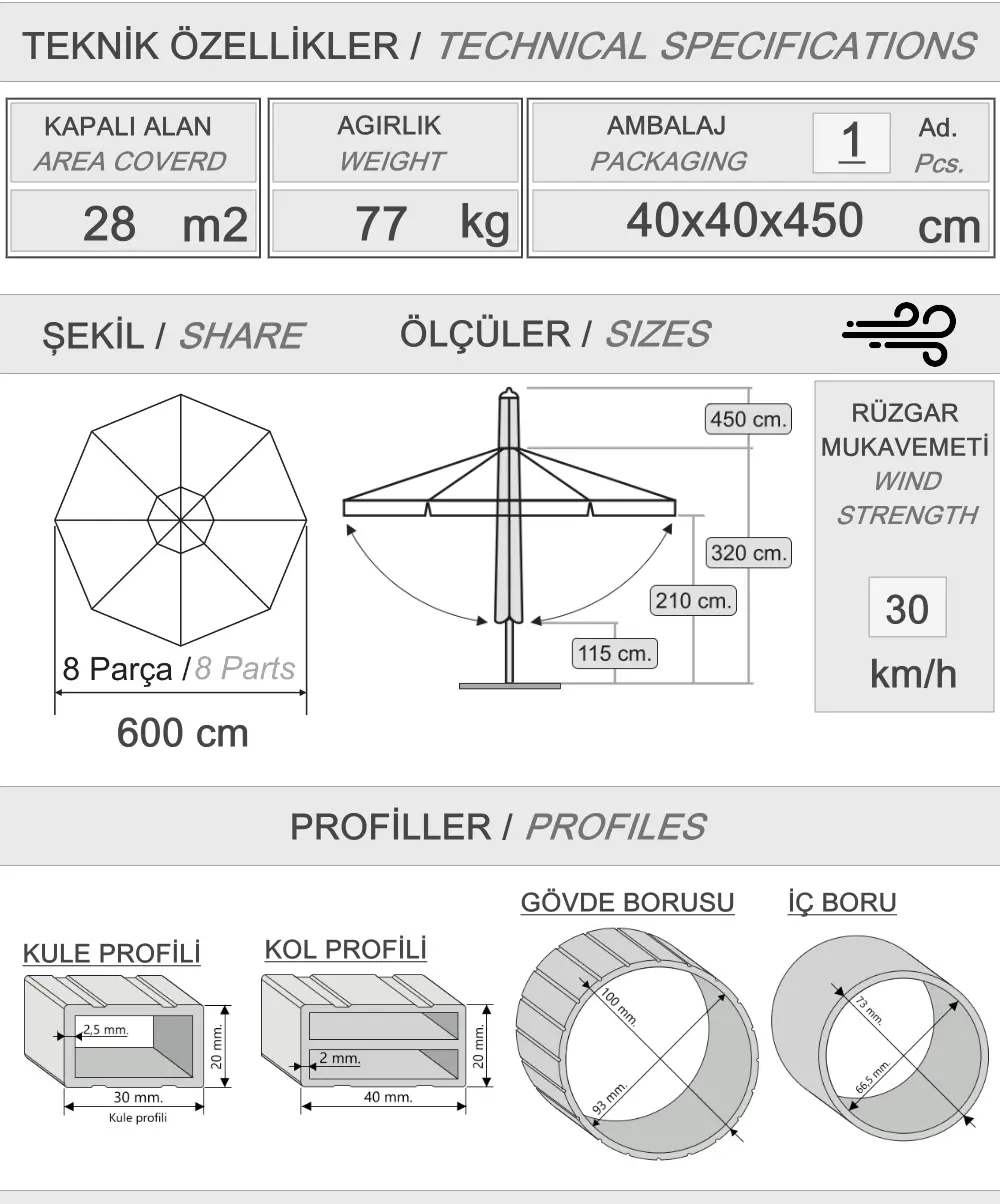 600 Silver teleskopik parapluie