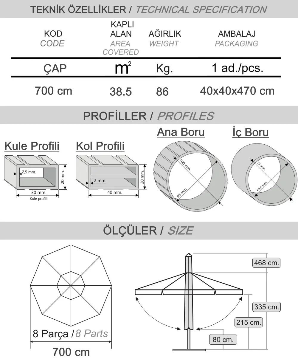 700 Silver teleskopik parapluie