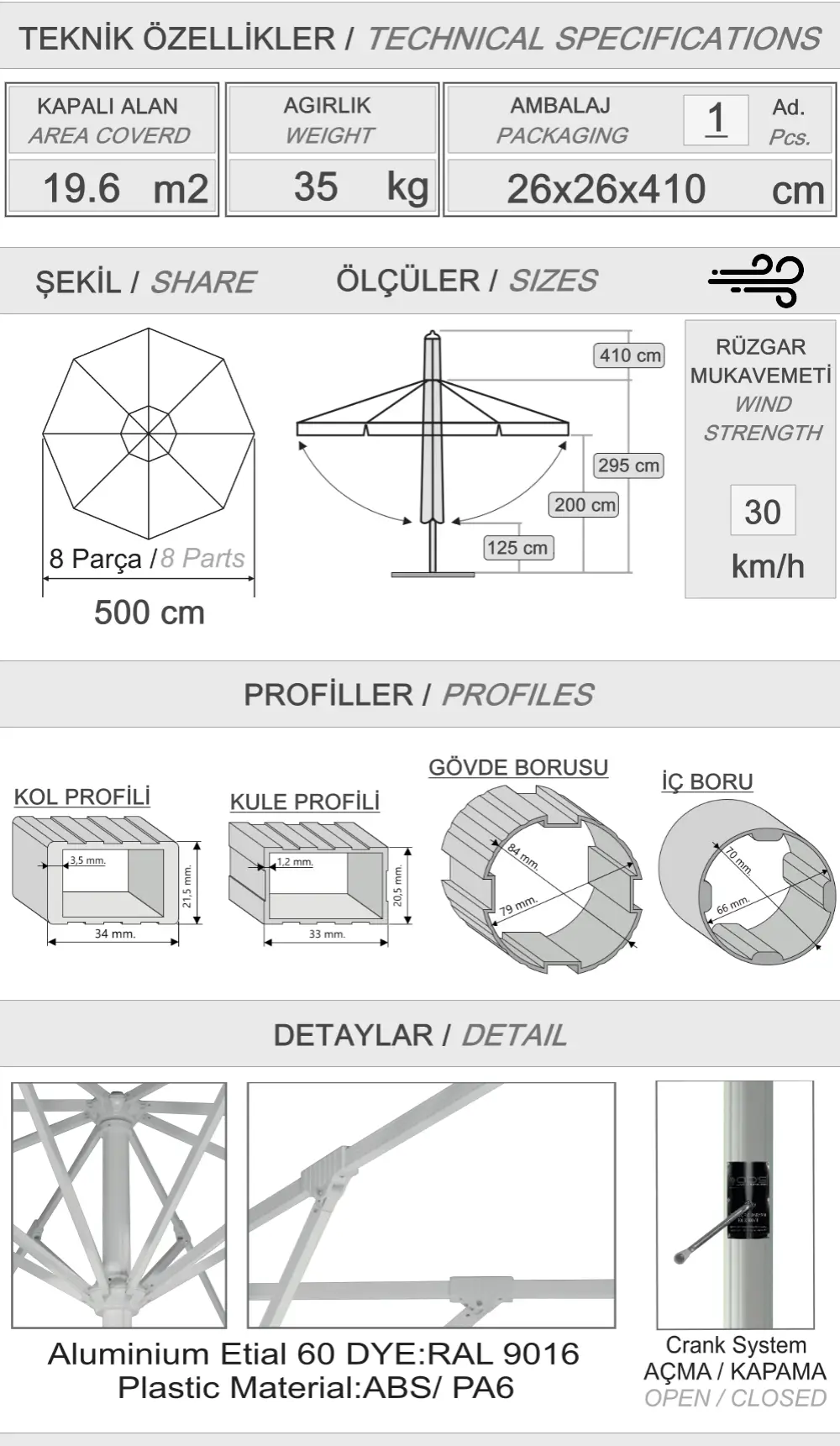 500 Ölçü cafe parapluie