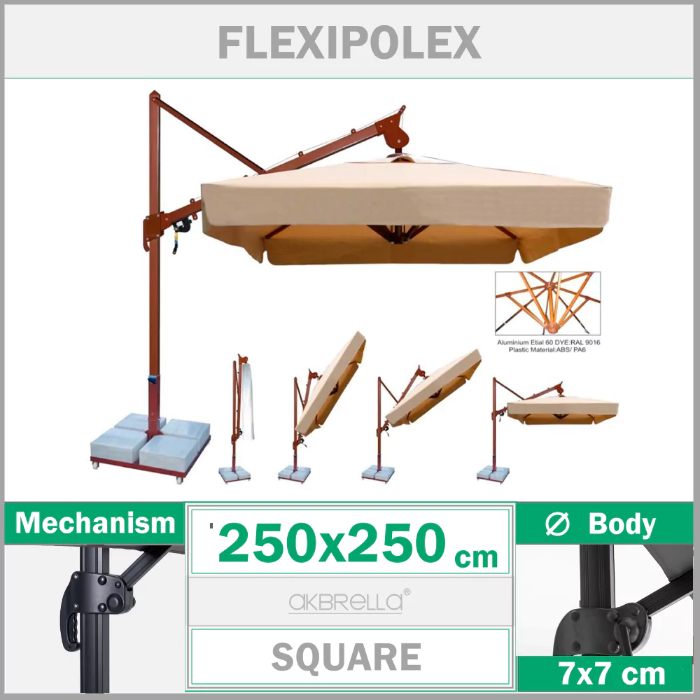 Бүйір корпусы бар қолшатыр 250x250 cm FlexiPolex