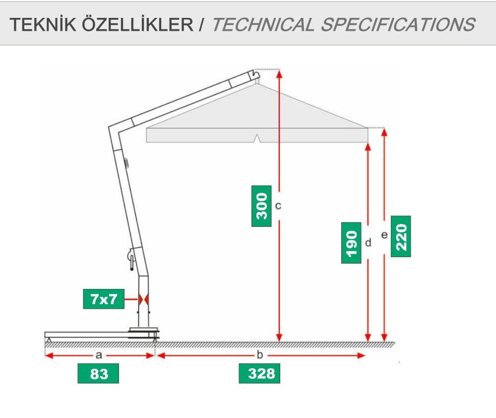 Çelik yandan gövdeli şemsiye