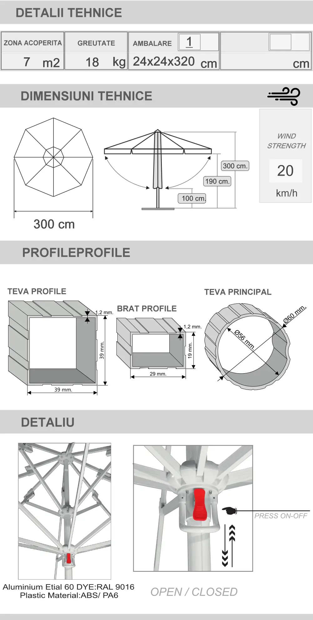 300 Umbrelă telescopică manuală