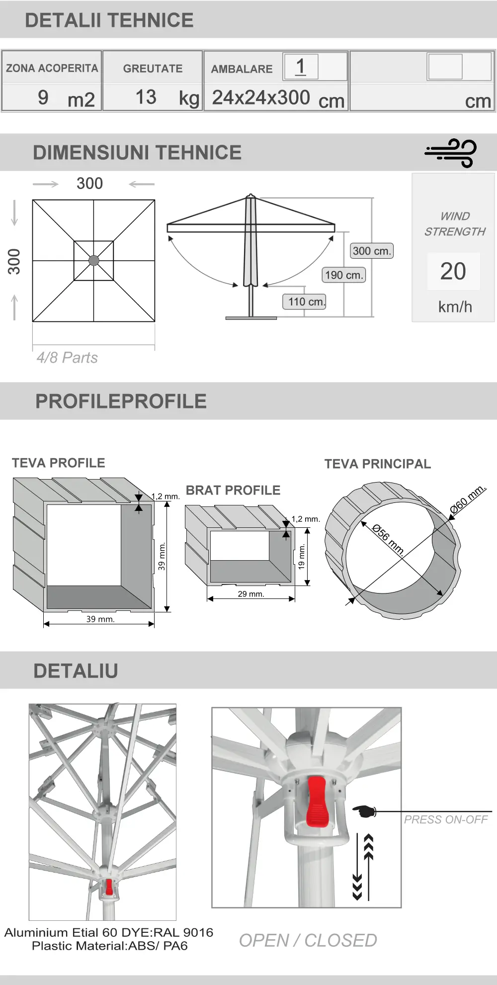 300x300 Umbrelă telescopică manuală