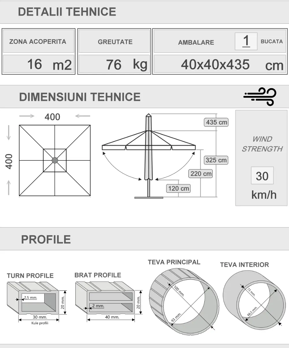 300x400 Umbrelă telescopică argintie