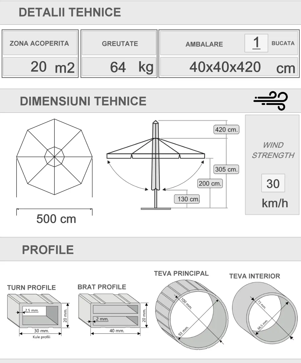 500 Umbrelă telescopică argintie