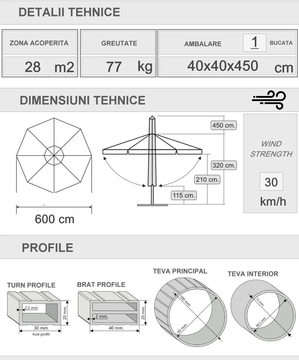 600 Umbrelă telescopică argintie