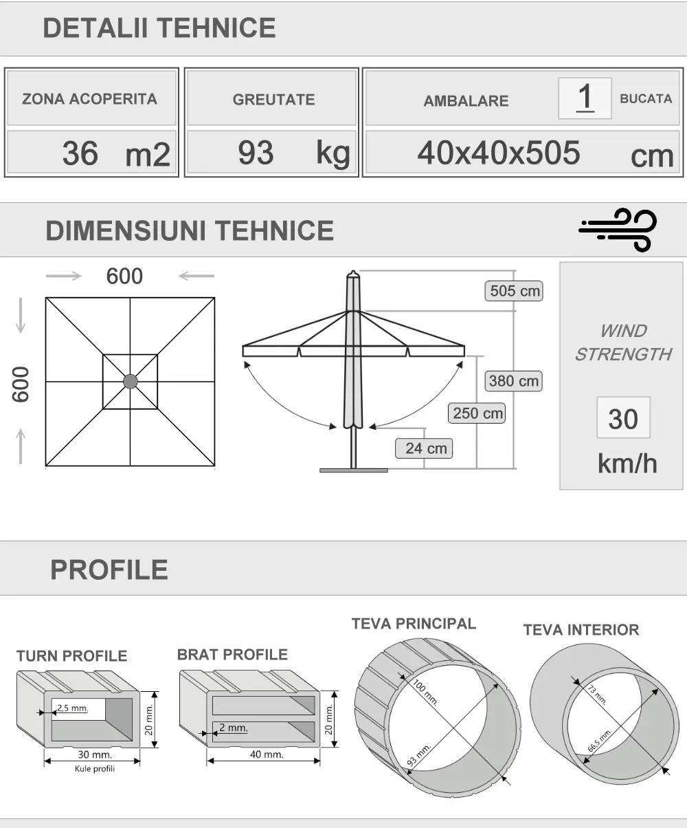 500x600 Umbrelă telescopică argintie