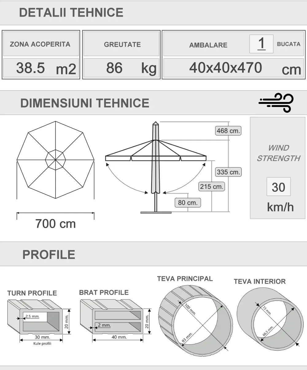 700 Umbrelă telescopică argintie