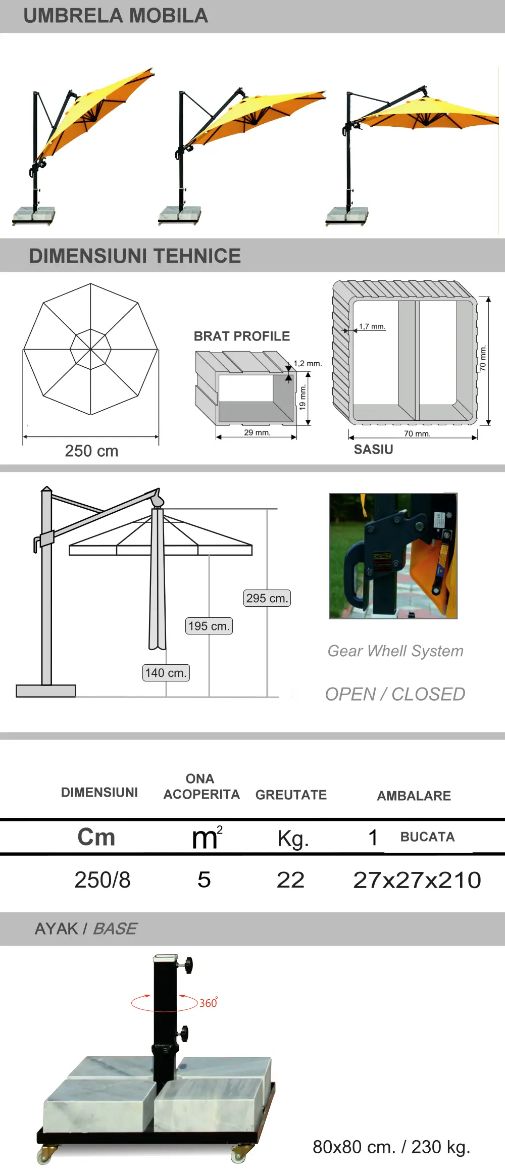 Dimensiunea umbrelei FlexiPole