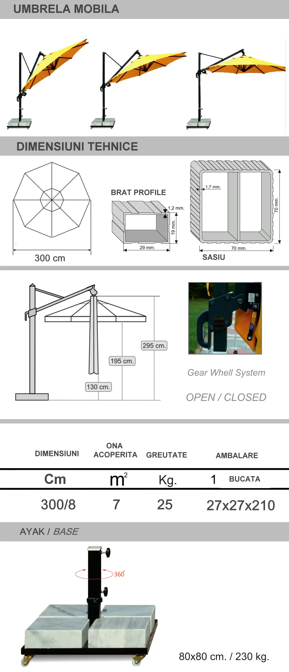 Dimensiunea umbrelei FlexiPole