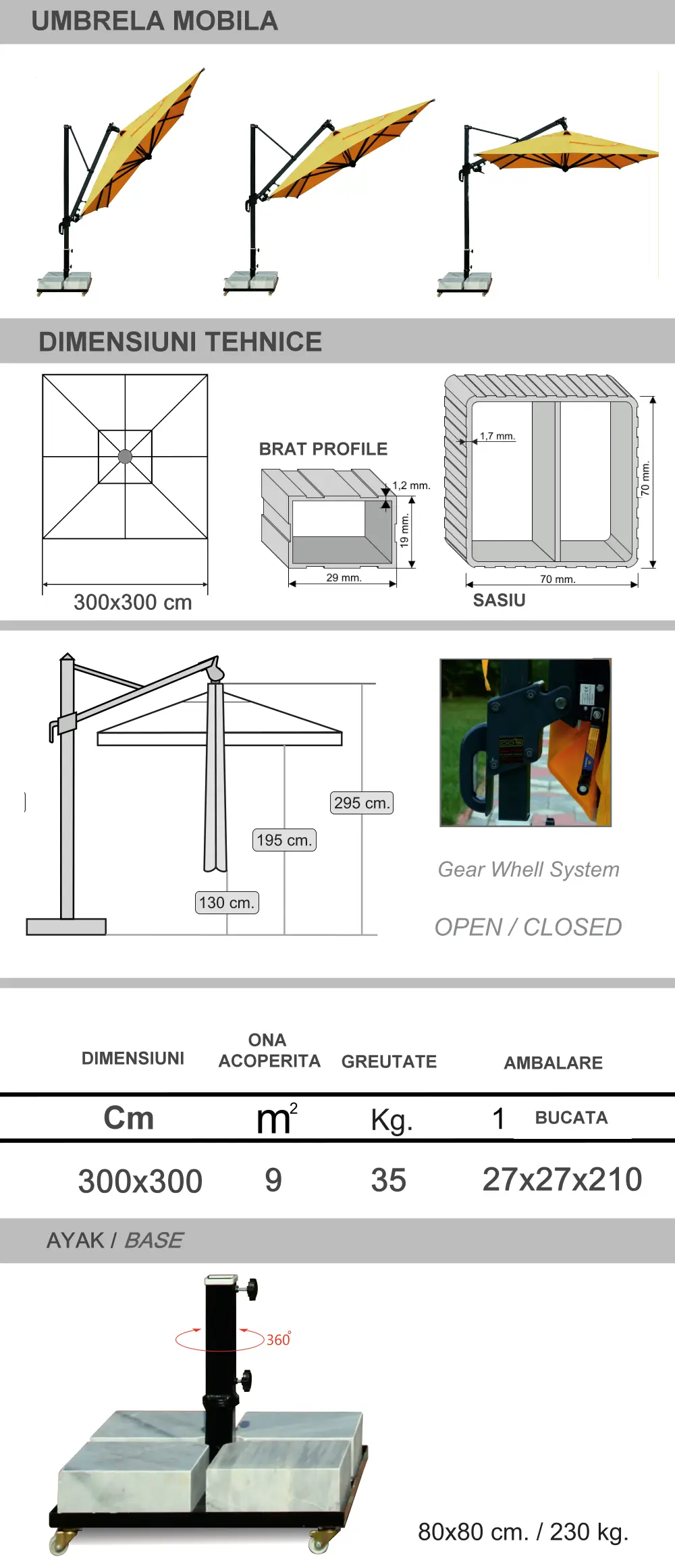 Dimensiunea umbrelei FlexiPole